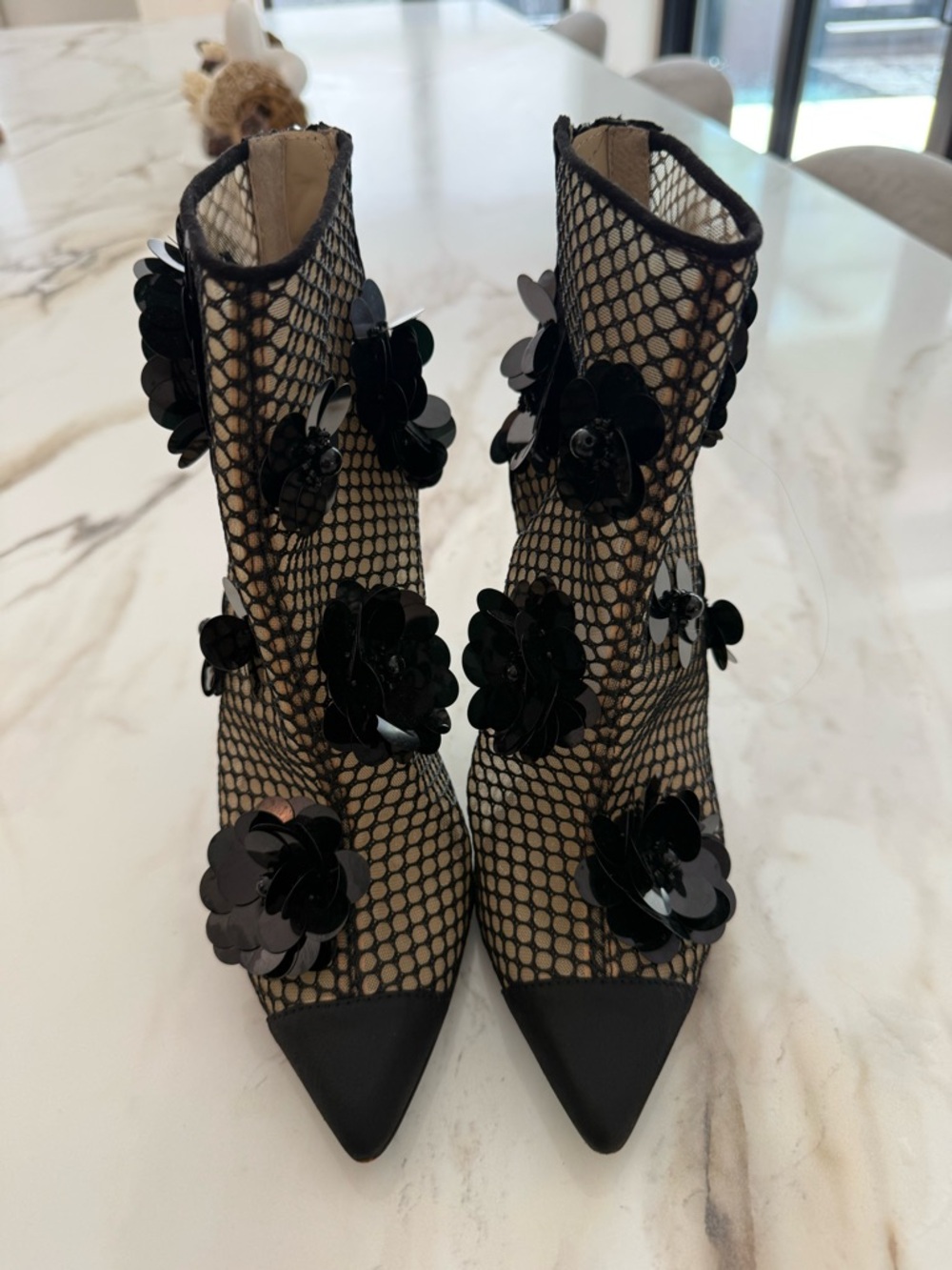 Betsey Johnson Black Mesh Floral Sequin Ankle Boots